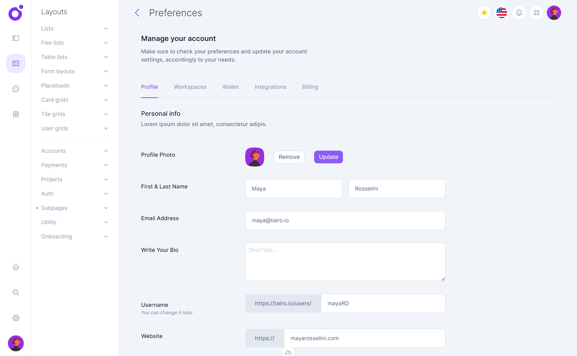 Tairo - Preferences - Profile