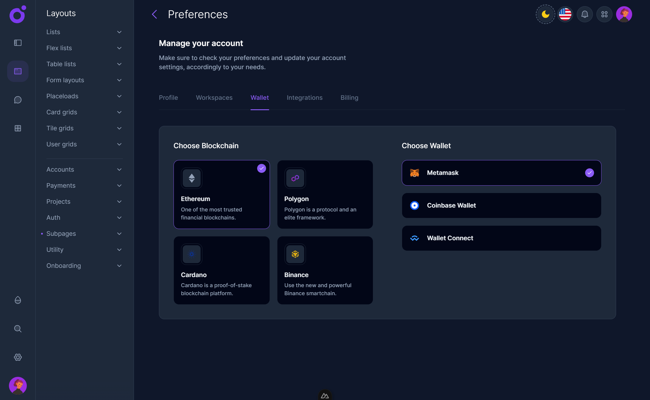 Tairo - Preferences - Wallet