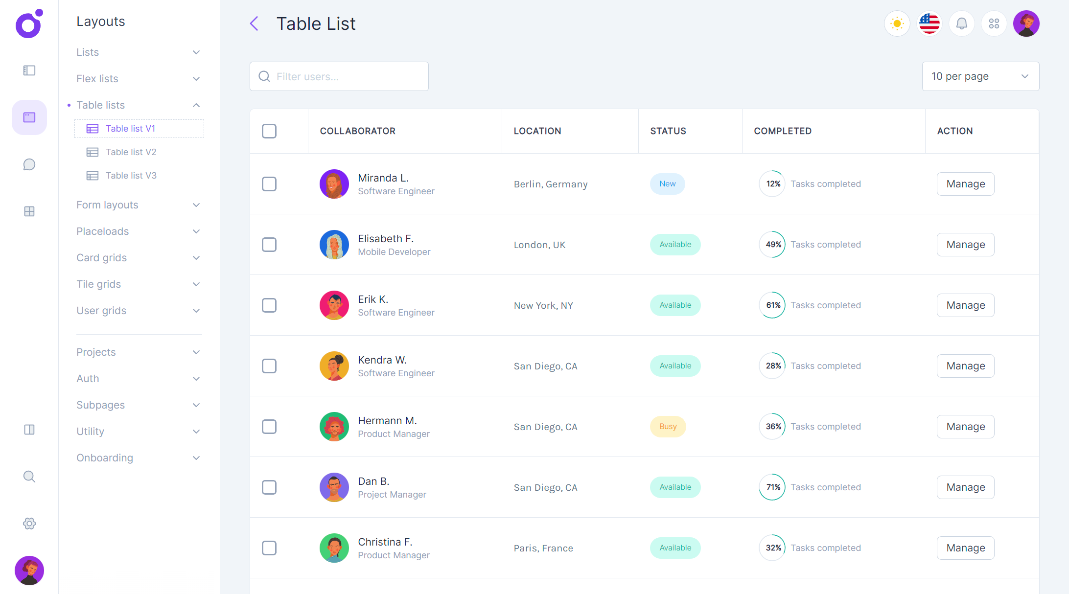 Tairo - Table list 1